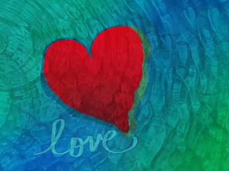 Photo of heart against blue-green rippled painted background